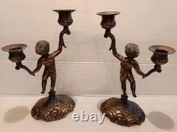 Ancienne paire de bougeoirs aux putti style Napoléon III XIXe siècle