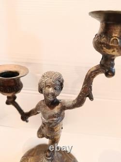 Ancienne paire de bougeoirs aux putti style Napoléon III XIXe siècle