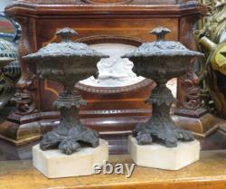 Ancienne paire de cassolettes napoleon III en regule sur marbre epoque XIXe