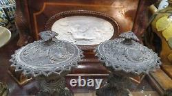 Ancienne paire de cassolettes napoleon III en regule sur marbre epoque XIXe