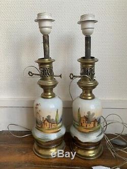 Ancienne paire de lampe epoque napoleon III XIXe Porcelaine De Paris Et Laiton