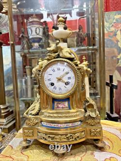 Ancienne pendule en bronze et porcelaine peinte epok XIXe napoleon III