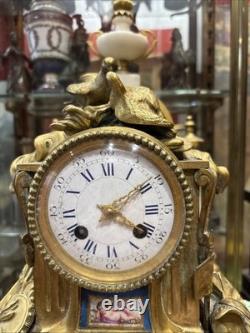 Ancienne pendule en bronze et porcelaine peinte epok XIXe napoleon III