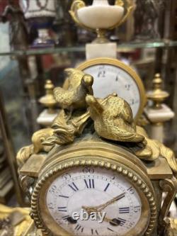 Ancienne pendule en bronze et porcelaine peinte epok XIXe napoleon III