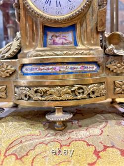 Ancienne pendule en bronze et porcelaine peinte epok XIXe napoleon III
