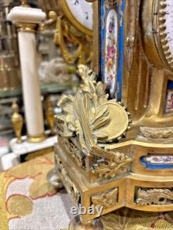Ancienne pendule en bronze et porcelaine peinte epok XIXe napoleon III