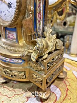 Ancienne pendule en bronze et porcelaine peinte epok XIXe napoleon III