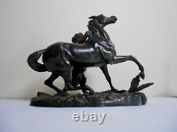 Ancienne statue équestre enfant et cheval poulain regule patine bronze XIX éme