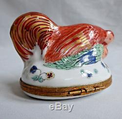 Ancienne tabatiere porcelaine de Chantilly Coq et poule style XVIIIe boite XIXe