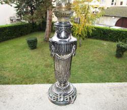 Ancienne très belle lampe à pétrole XIXe métal argenté Gallia style Christofle