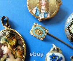 Ancient Antique XIX Enamelled Jewelry / Lot Bijoux Anciens Emailles Napoleon III