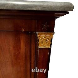 Antique Armoire A Colonne Napoléon III Acajou Marbre XIX Siècle Frises Doré