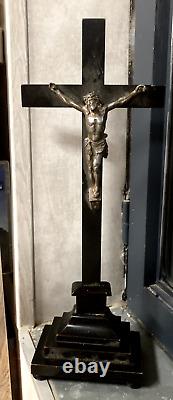 Antique Christ reliquaire crucifix XIX ème Napoléon III noir dieu jésus vintage