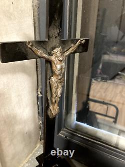 Antique Christ reliquaire crucifix XIX ème Napoléon III noir dieu jésus vintage