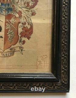 Aquarelle ancienne, Blason allemand ou alsacien Cadre Napoléon III, XIXe
