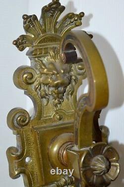 -BELLE APPLIQUE BRONZE DOUBLE NAPOLEON III XIXe déco Tête de LION à électrifier