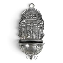 BÉNITIER EN ARGENT MASSIF XIXE SIÈCLE CRUCIFIXION Poinçon minerve Saint esprit