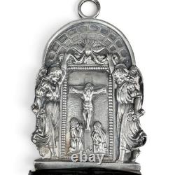 BÉNITIER EN ARGENT MASSIF XIXE SIÈCLE CRUCIFIXION Poinçon minerve Saint esprit