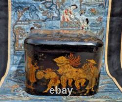BOITE ANCIENNE Décor japonisant BISCUITS OLIBET XIXe, BOIS LAQUÉ NAPOLÉON III