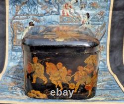 BOITE ANCIENNE Décor japonisant BISCUITS OLIBET XIXe, BOIS LAQUÉ NAPOLÉON III