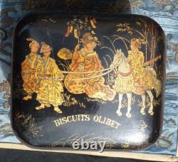 BOITE ANCIENNE Décor japonisant BISCUITS OLIBET XIXe, BOIS LAQUÉ NAPOLÉON III
