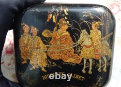 BOITE ANCIENNE Décor japonisant BISCUITS OLIBET XIXe, BOIS LAQUÉ NAPOLÉON III