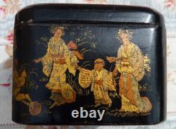 BOITE ANCIENNE Décor japonisant BISCUITS OLIBET XIXe, BOIS LAQUÉ NAPOLÉON III