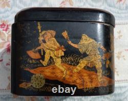 BOITE ANCIENNE Décor japonisant BISCUITS OLIBET XIXe, BOIS LAQUÉ NAPOLÉON III