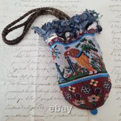 BOURSE AUMONIERE en Perles Milieu XIXè NAPOLEON III Beaded PURSE Mid 19thC
