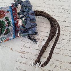 BOURSE AUMONIERE en Perles Milieu XIXè NAPOLEON III Beaded PURSE Mid 19thC