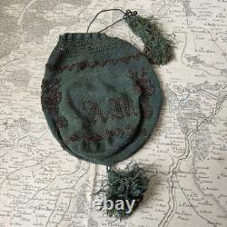 BOURSE SAC XIXè Broderie Perles D'Acier Monogramme AM Réticule Napoléon III