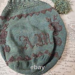 BOURSE SAC XIXè Broderie Perles D'Acier Monogramme AM Réticule Napoléon III