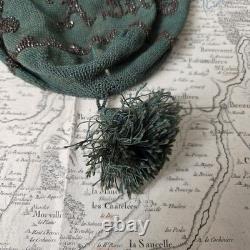 BOURSE SAC XIXè Broderie Perles D'Acier Monogramme AM Réticule Napoléon III