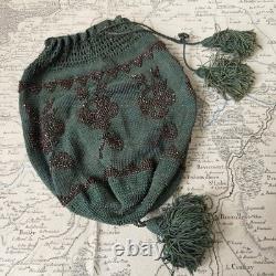 BOURSE SAC XIXè Broderie Perles D'Acier Monogramme AM Réticule Napoléon III