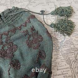BOURSE SAC XIXè Broderie Perles D'Acier Monogramme AM Réticule Napoléon III