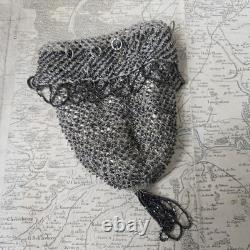 BOURSE SAC XIXè Broderie Perles De Verre Intérieur Peau Réticule Napoléon III