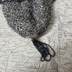 BOURSE SAC XIXè Broderie Perles De Verre Intérieur Peau Réticule Napoléon III