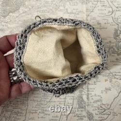 BOURSE SAC XIXè Broderie Perles De Verre Intérieur Peau Réticule Napoléon III