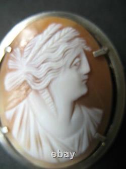 BROCHE CAMEE ANCIEN coquillage Argent XIXè ANTIQUE shell CAMEO 19th C Brooch