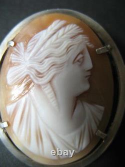 BROCHE CAMEE ANCIEN coquillage Argent XIXè ANTIQUE shell CAMEO 19th C Brooch