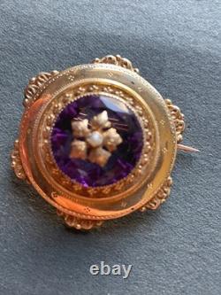 BROCHE NAPOLÉON III en or 18K avec AMETHYSTE XIXé poinçons tete aigle