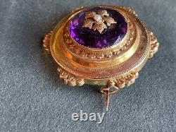 BROCHE NAPOLÉON III en or 18K avec AMETHYSTE XIXé poinçons tete aigle