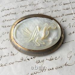 BROCHE XIXè NAPOLEON III ARGENT OISEAU EN NACRE FRENCH VICTORIAN BROOCH 19th C