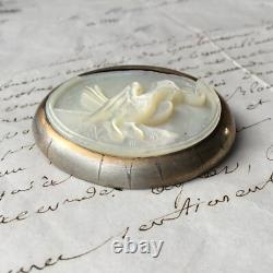 BROCHE XIXè NAPOLEON III ARGENT OISEAU EN NACRE FRENCH VICTORIAN BROOCH 19th C