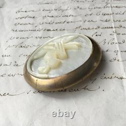 BROCHE XIXè NAPOLEON III ARGENT OISEAU EN NACRE FRENCH VICTORIAN BROOCH 19th C
