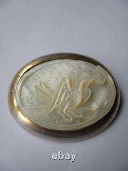 BROCHE XIXè NAPOLEON III ARGENT OISEAU EN NACRE FRENCH VICTORIAN BROOCH 19th C