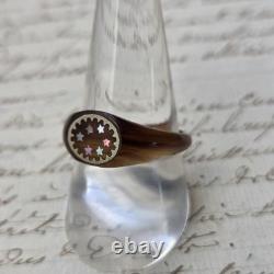 Bague Ancienne en Nacre Et Corne Blonde Époque XIXè Napoléon III Victorian TTD56