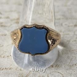 Bague Chevalière Plaqué Or Ecusson en Agate Napoléon III Bijou Ancien XIXè