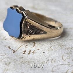 Bague Chevalière Plaqué Or Ecusson en Agate Napoléon III Bijou Ancien XIXè