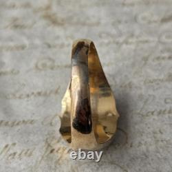 Bague Chevalière Plaqué Or Ecusson en Agate Napoléon III Bijou Ancien XIXè